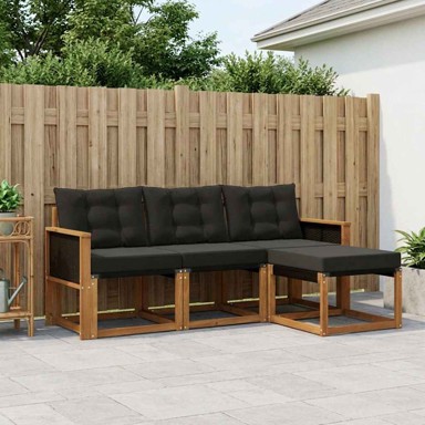 Set vanjskih sofa, 4-dijelni, s jastucima, prirodni i crni