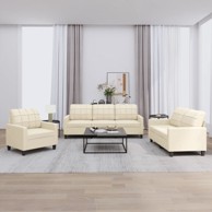 3-dijelni set sofa s jastucima krem od umjetne kože