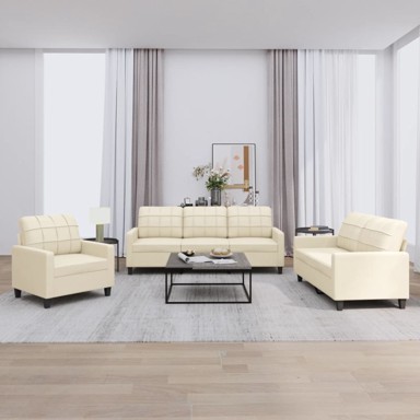 3-dijelni set sofa s jastucima krem od umjetne kože