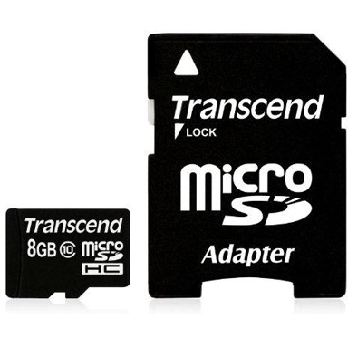 TRANSCEND Memorijska kartica microSDHC 8GB Class 10 + adapter, crna