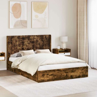 Okvir za krevet s pohranom i uzglavljem, 160 × 200 cm, dimljeni hrast