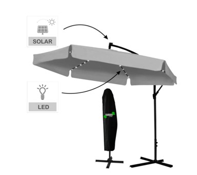 Vanjski suncobran sivi, LED rasvjeta, 3 m