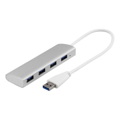 DELTACO USB hub 3.0, 4x USB-A ženski, aluminijski, 0,3 m, srebrni