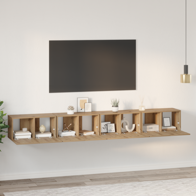 Set TV komoda s pohranom s vratima 4 komada, umjetnička hrastovina