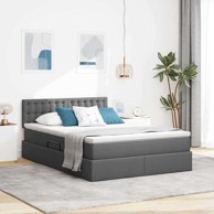 Krevet s LED lampica s pohranom, tamno siv, 140 x 190 cm tkanina