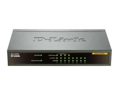 D-LINK Preklopnik mrežni, DES-1008PA, Fast Ethernet, PoE, crna