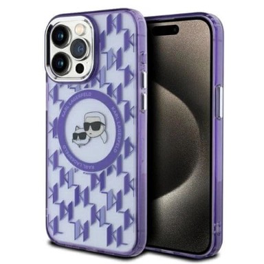 Karl Lagerfeld IML Monogram Karl & Choupette Head MagSafe maskica za iPhone 15 Pro, ljubičasta