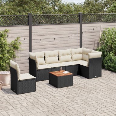 7-dijelni set vrtnih sofa od poliratana s jastucima crni