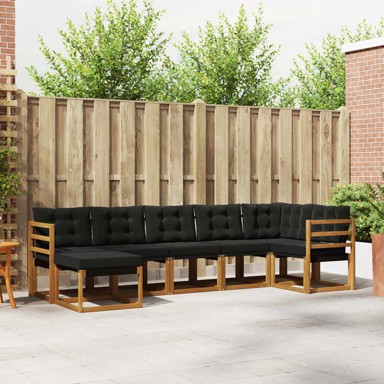 Set vanjskih sofa, 7 kom, s jastucima, prirodna i crna