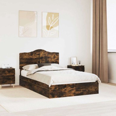 Okvir za krevet s ladicama 135 x 190 cm, dimljeni hrast