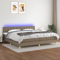 Krevet box spring s madracem LED smeđesivi 200x200 cm tkanina