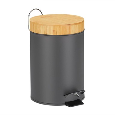 NORTHIX Kanta s pedalom, 3 L, mat metal, bambusov poklopac