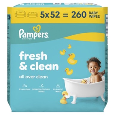 PAMPERS Vlažne maramice, Fresh Clean, 5 pakiranja, 260 kom