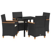 Set od 5 vrtnih stolica s jastučićima, poli rattan, crni