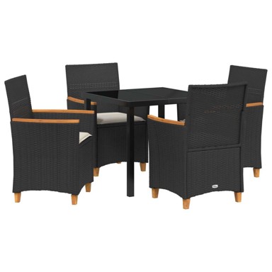 Set od 5 vrtnih stolica s jastučićima, poli rattan, crni