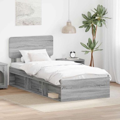 Okvir za krevet s uzglavljem 90 x 190 cm, siva sonoma