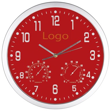 Sat, zidni, s vlagomjerom i termometrom, crveni