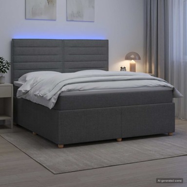 LED okvir za krevet s madracem 180 x 200 cm, tkanina, tamnosivi