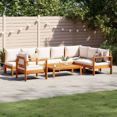Set vrtnih sofa 6-dijelna s jastucima masivno bagremovo drvo stolica + kutna + 3x sofa + stol, krema