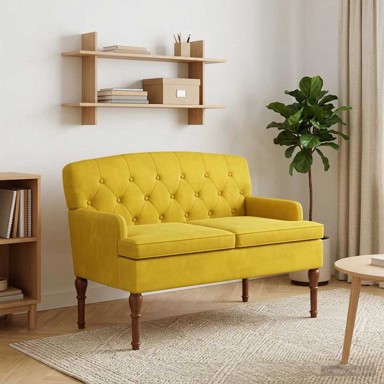 Ljubavni kauč s gumbima 111 x 65 x 79 cm, svijetlo žuti, baršun