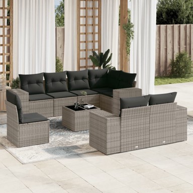 9-dijelni set vrtnih sofa od poliratana s jastucima sivi