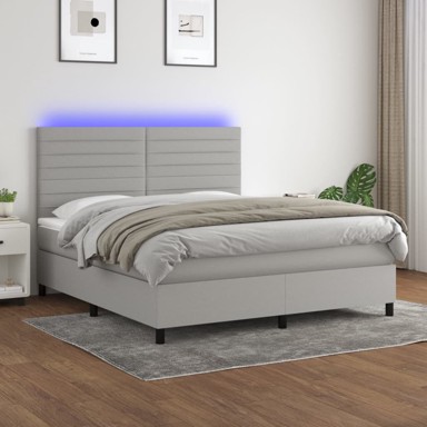 Krevet box spring s madracem LED svjetlosivi 160x200 cm tkanina