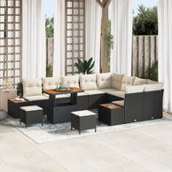 12-dijelni vrtni sofa set s jastucima, poli ratan akacija, crna 