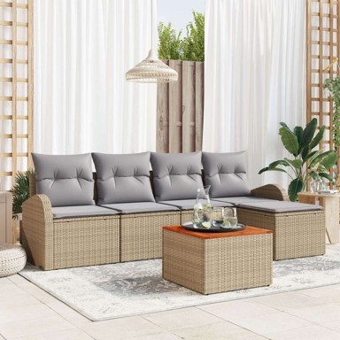 Set od 6 vrtnih sofa s jastučićima, poliratan akacija, bež