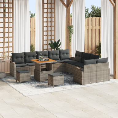 13-dijelni vrtni sofa set s jastučićima, poli ratan akacija, crni 