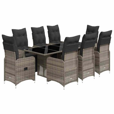 9-dijelni vrtni bistro set od poliratana, sivi