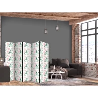 Paravan Božuri, Ružičasti i bijeli cvjetovi te zeleno lišće na bijeloj pozadini, 225 x 172 cm