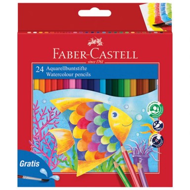 FABER-CASTELL Vodene drvene boje 114425, Aquarell, kist uključen, 24 boje, blister pakiranje