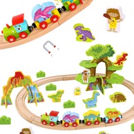 TOOKY TOY Drvena magnetna željeznica s dinosaurima i figuricama