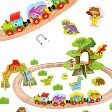 TOOKY TOY Drvena magnetna željeznica s dinosaurima i figuricama