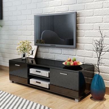 TV Ormarić visoki sjaj crni 140 x 40,3 x 34,7 cm