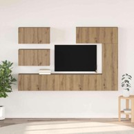 Set TV komoda, s policom, s pohranom, s vratima, podesivi, 6 kom, 30.5 x 30 x 90 cm, drvo, hrast artisan