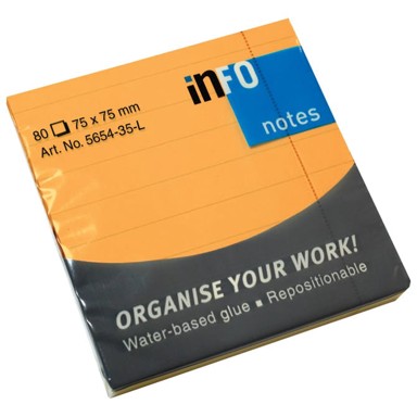 GLOBAL NOTES Samoljepljivi blok 75x75 mm crte 80 listova neon narančasti 5654-35-L