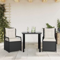 3 dijelni vrtni blagovaonski set s jastucima od poliratana crni, 80 x 80 x 74 cm