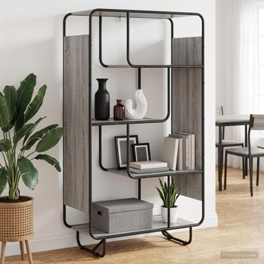 Visoka komoda 80 x 37,5 x 144 cm od prerađenog drva, siva sonoma
