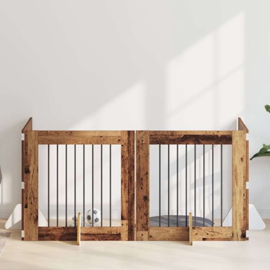 Vrata za pse s postoljem, 4 kom, staro drvo, 80 x 80 cm