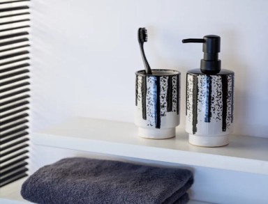 WENKO Dozator sapuna Subiza, keramički, crno-bijeli, 340 ml