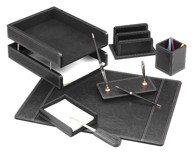 Stolni komplet, kožni, crna, 7-dijelni