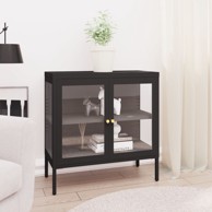 Komoda crna 70 x 35 x 70 cm od čelika i stakla