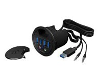 ICY BOX USB hub IB-HUB1403A, USB-A, 4x USB-A 3.0, audio, crni, ugradbeni