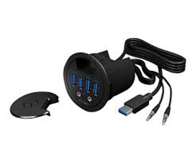 ICY BOX USB hub IB-HUB1403A, USB-A, 4x USB-A 3.0, audio, crni, ugradbeni