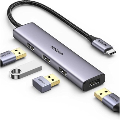 UGREEN Hub USB-C 4-portni, USB 3.0, sivi