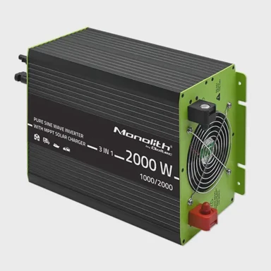 QOLTEC Monolith 3-u-1 solarni pretvarač sa AC punjenjem, MPPT, UPS, ATS, 1000 W, 2000 W, 12V na 230V, čisti sinus