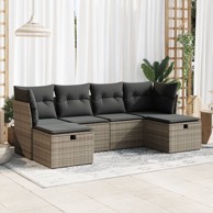 6-dijelni set vrtnih sofa od poliratana s jastucima sivi