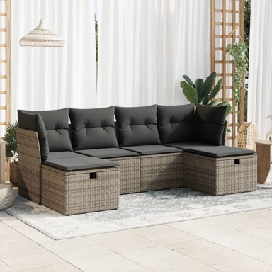 6-dijelni set vrtnih sofa od poliratana s jastucima sivi