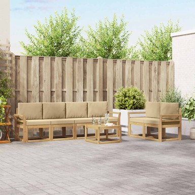 Set vanjskih sofa, 7 kom, 59 x 59 x 37 cm, čvrsto drvo akacije i poliester, bijela i bež